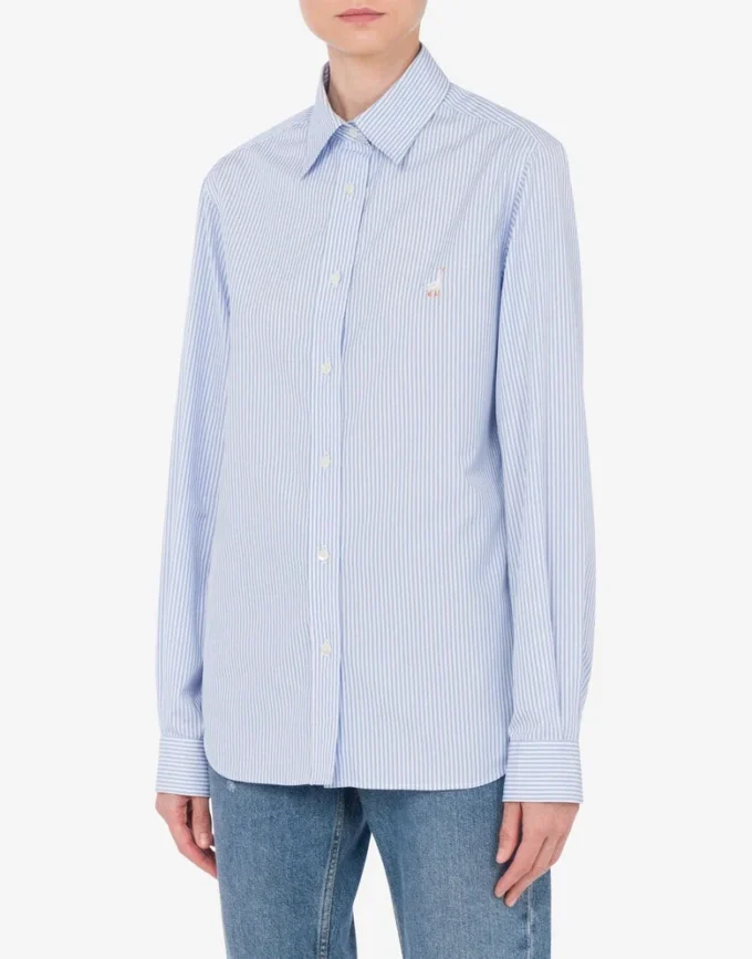 Striped Poplin Shirt Goose Embroidery