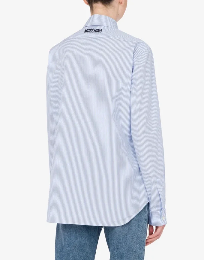 Striped Poplin Shirt Goose Embroidery