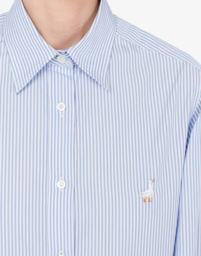 Striped Poplin Shirt Goose Embroidery