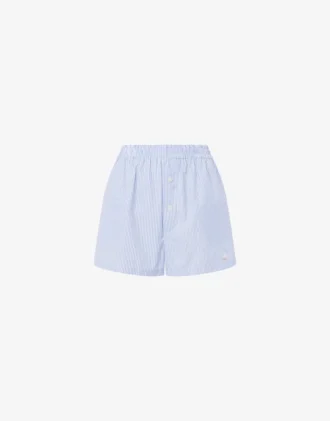 Striped Poplin Shorts Goose Embroidery
