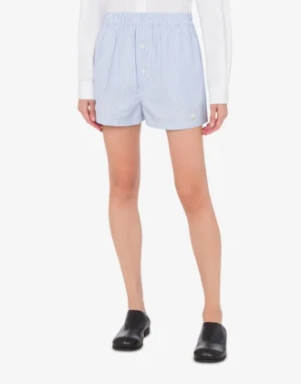 Striped Poplin Shorts Goose Embroidery