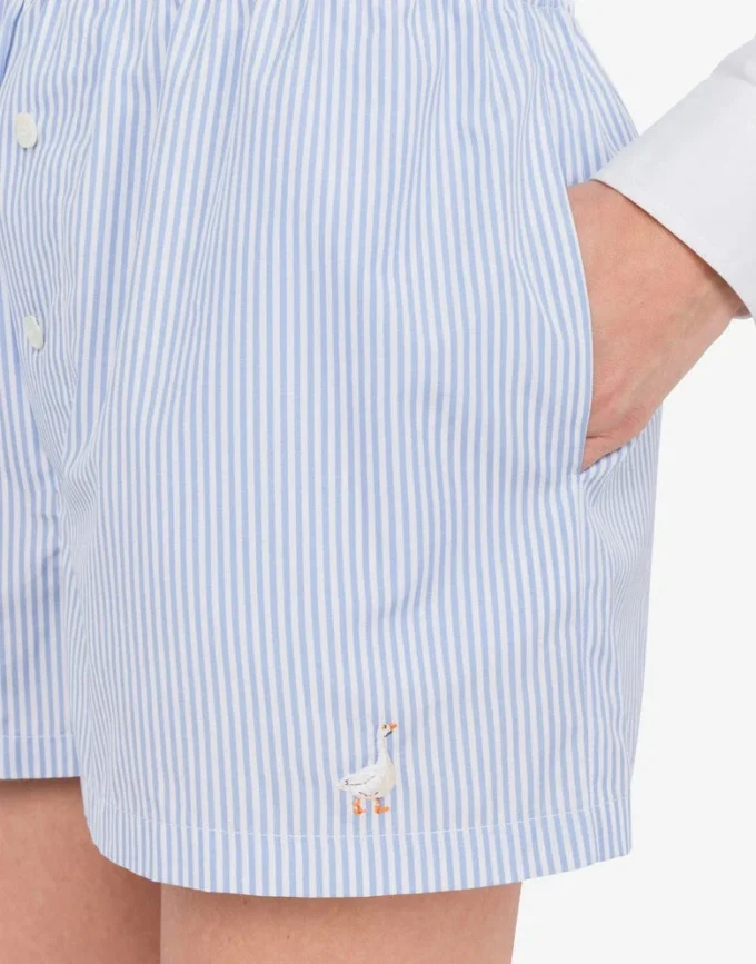 Striped Poplin Shorts Goose Embroidery Striped Poplin Shorts Goose Embroidery