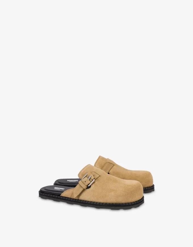 Suede sabot with strap