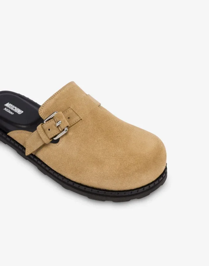 Suede sabot with strap
